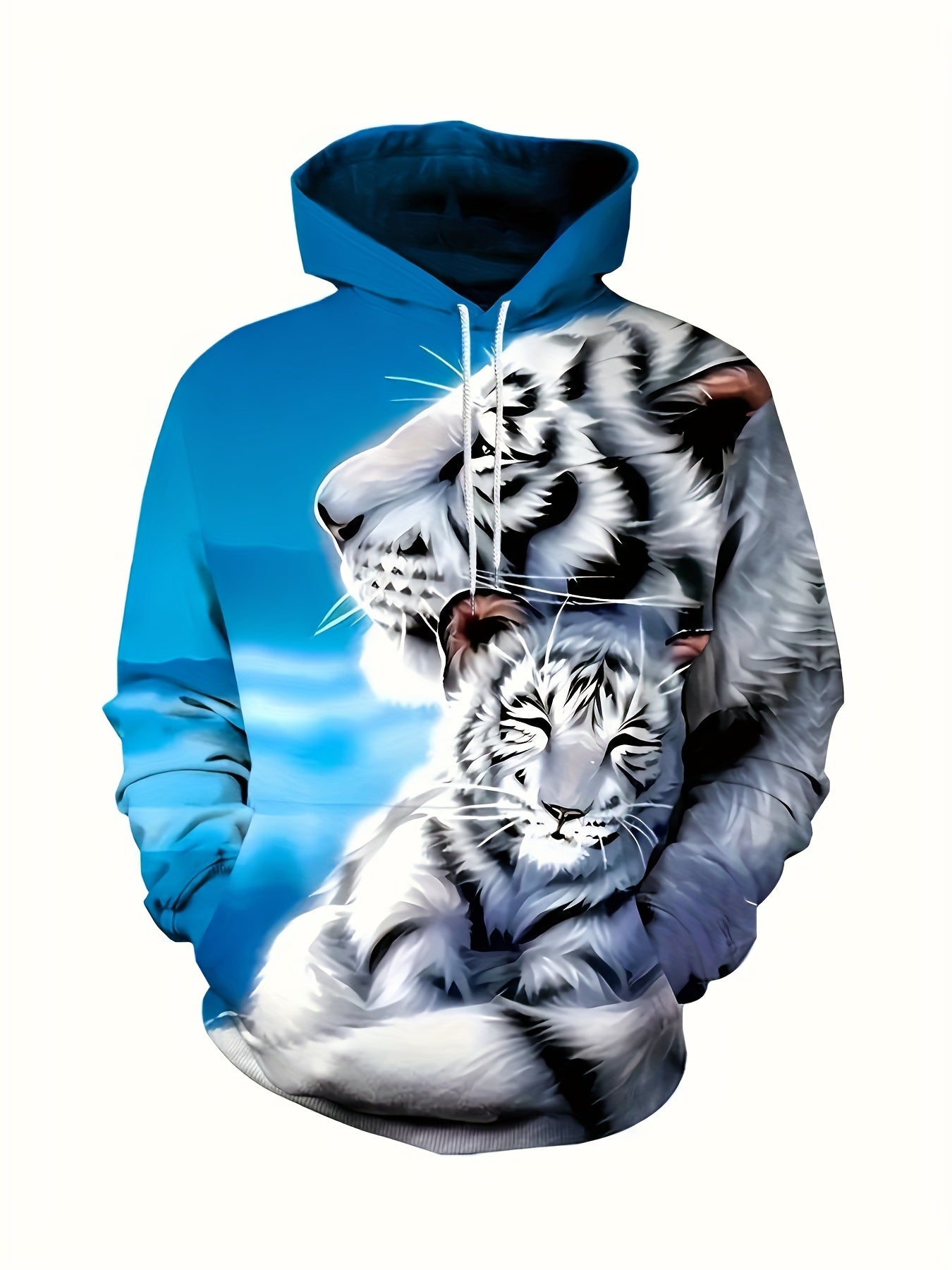 Men's Casual Tiger Print Men's 2-piece Set Casual Hooded Sweatshirt Long Sleeved Sports Shirt Sports Pants Set Suitable For Winter And Autumn Men's Wear