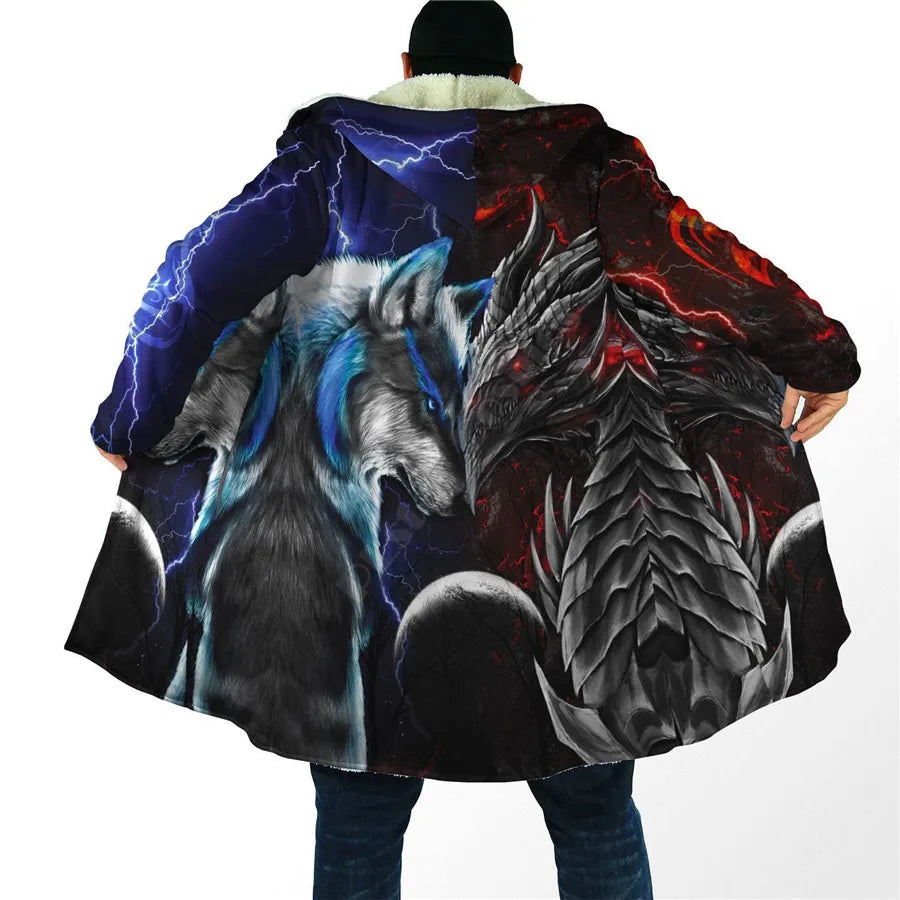 Winter Men For Women Hooded Cloak Beautifull White Wolf 3D All Over Prined Fleece wind breaker Warm Hood cloak