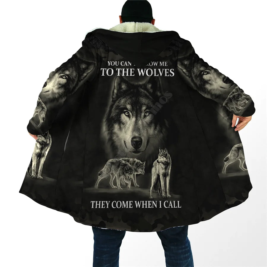 Winter Men For Women Hooded Cloak Beautifull White Wolf 3D All Over Prined Fleece wind breaker Warm Hood cloak