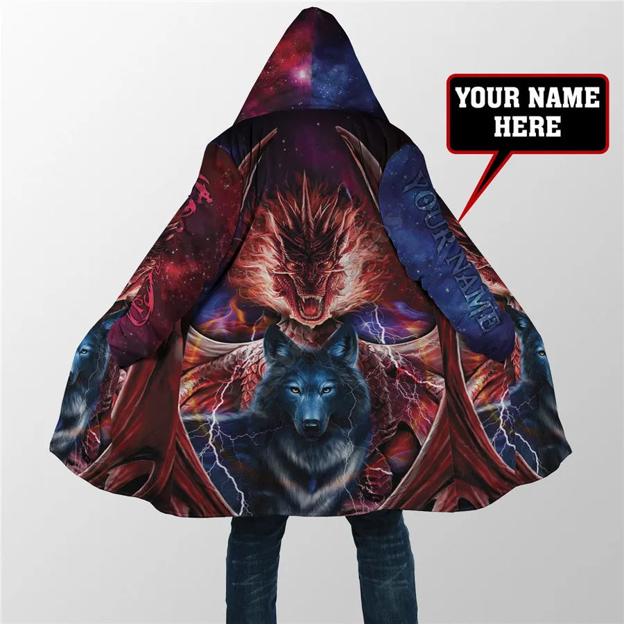 Winter Men For Women Hooded Cloak Beautifull White Wolf 3D All Over Prined Fleece wind breaker Warm Hood cloak