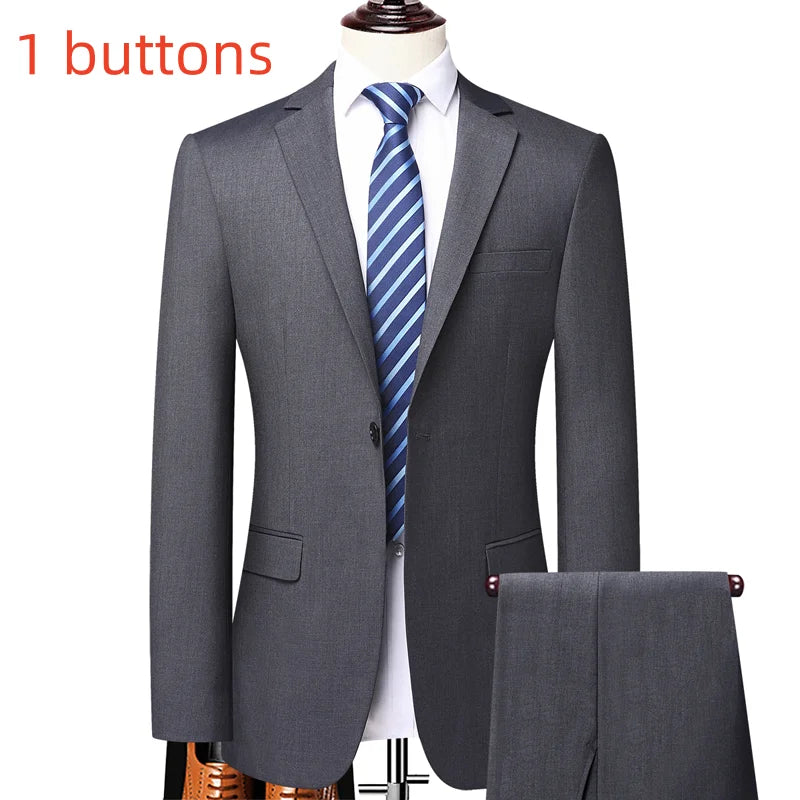 Suit (Blazer+ Pants) Fashion Men Business Casual British Style Solid Color Wedding Outdoor Gentleman Slim Professional Suit Suit