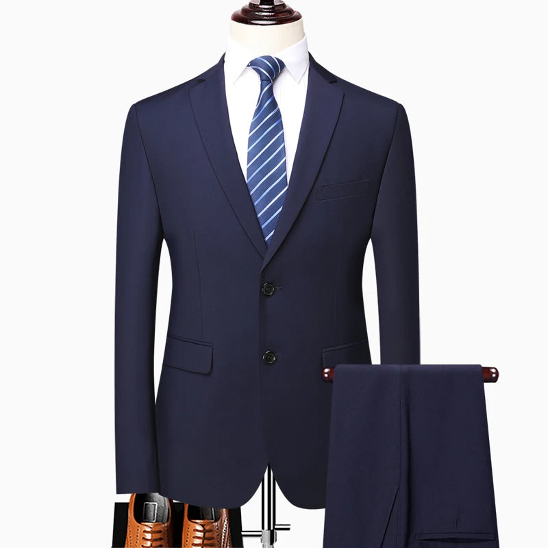 Suit (Blazer+ Pants) Fashion Men Business Casual British Style Solid Color Wedding Outdoor Gentleman Slim Professional Suit Suit