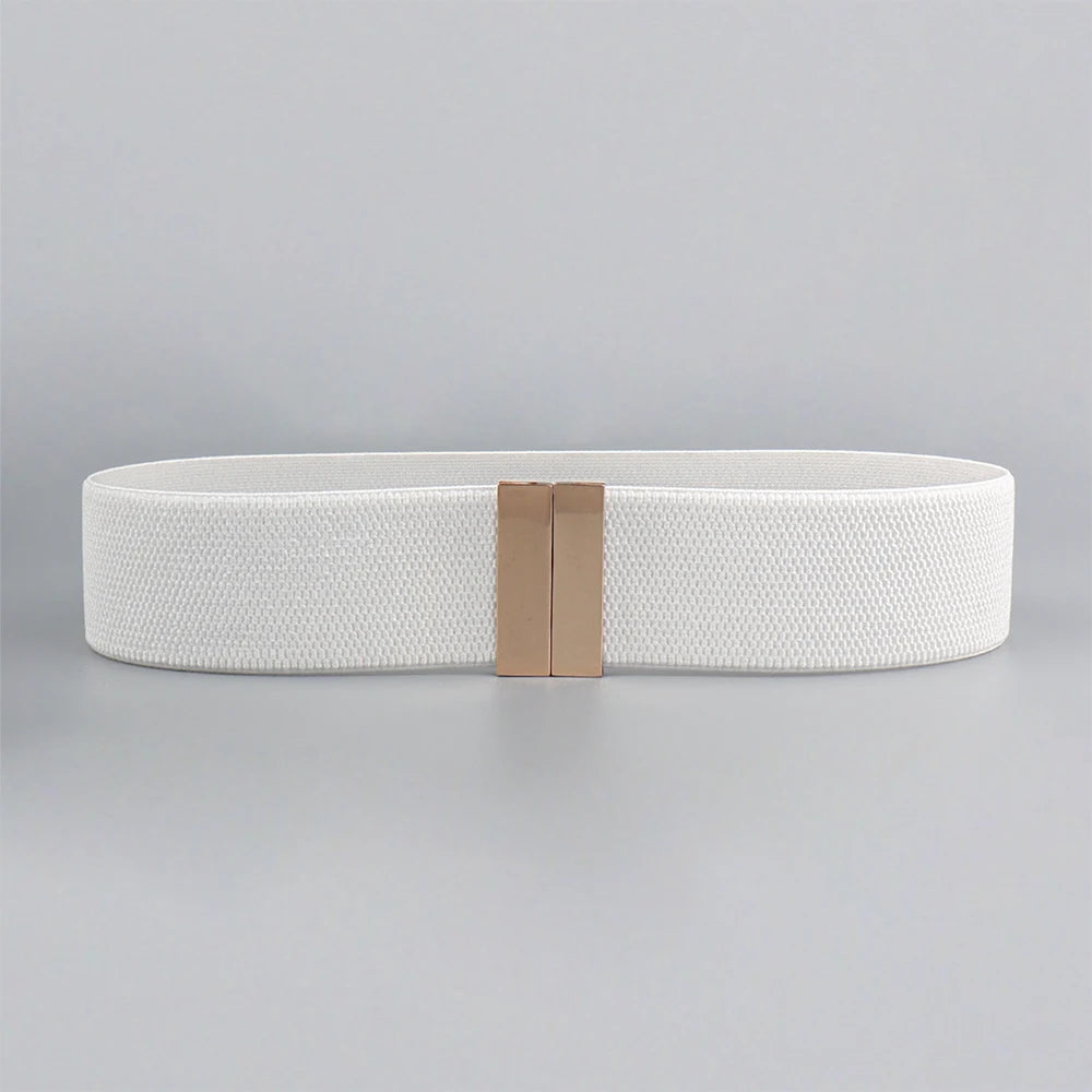 High Quality Belts for Women Black Waist Elastic Ladies Band Round Buckle Decoration Coat Sweater Fashion Dress Rice White
