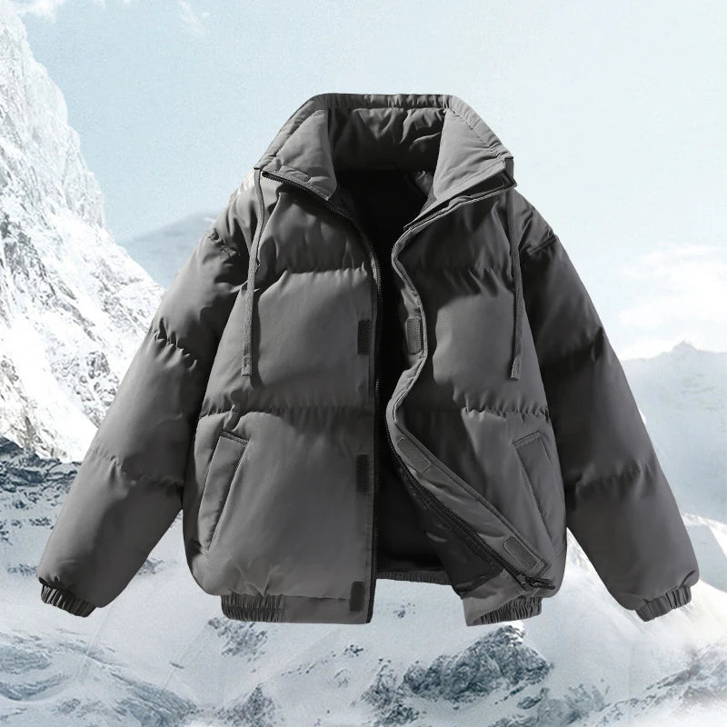 Winter Men Jacket New Leisure Simple Solid Color Stand Collar Male Outerwear Thicken Warm Loose Long Sleeve Zipper Soft Man Coat