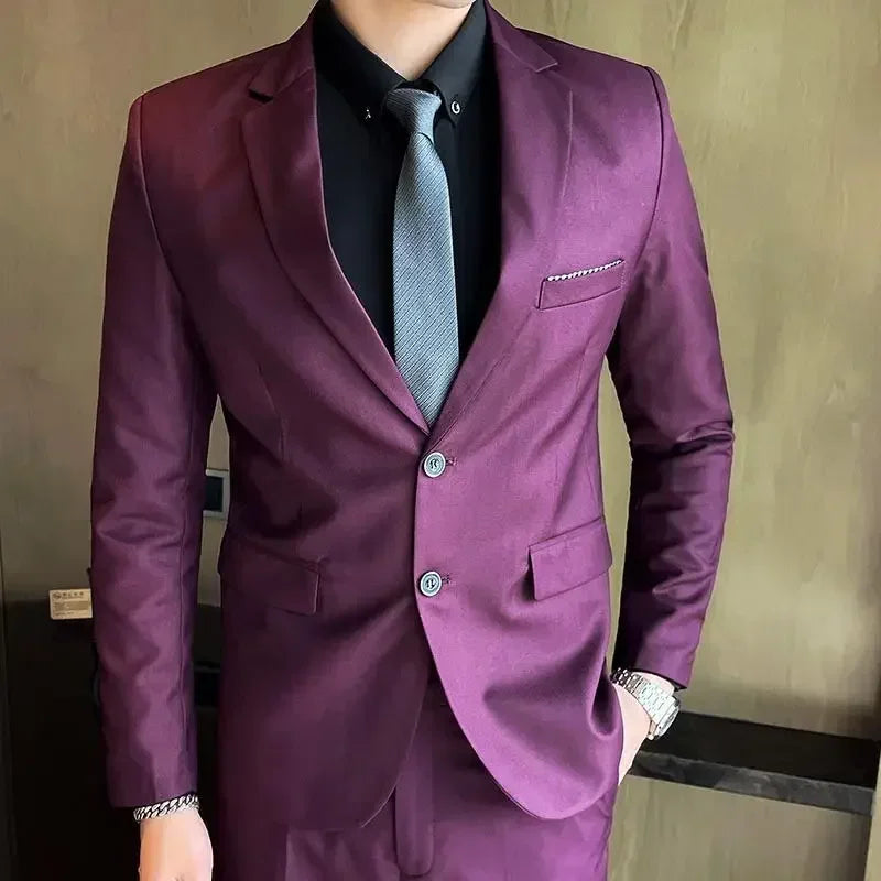 Suit  (Blazer+vest+pants)  Fashionable and Formal Outdoor Gentleman Solid Color Men's Business Wedding Host Gentleman's Suit