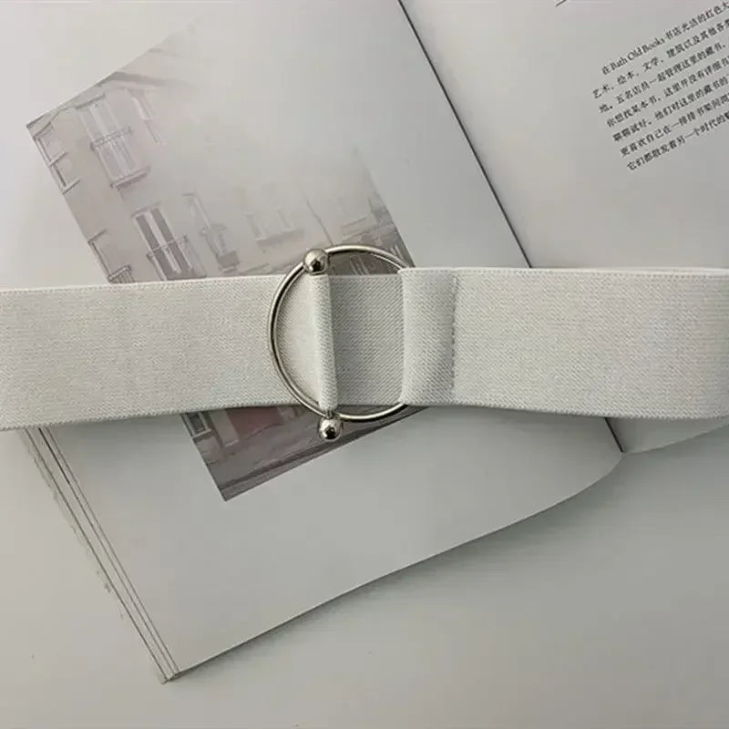 Women Elastic Band Wide Belts Simple Down Coat Waist Belt Female Buckle Black Strap Dress Decoration Accessories Leather Belt