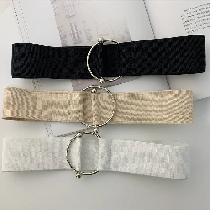 Women Elastic Band Wide Belts Simple Down Coat Waist Belt Female Buckle Black Strap Dress Decoration Accessories Leather Belt