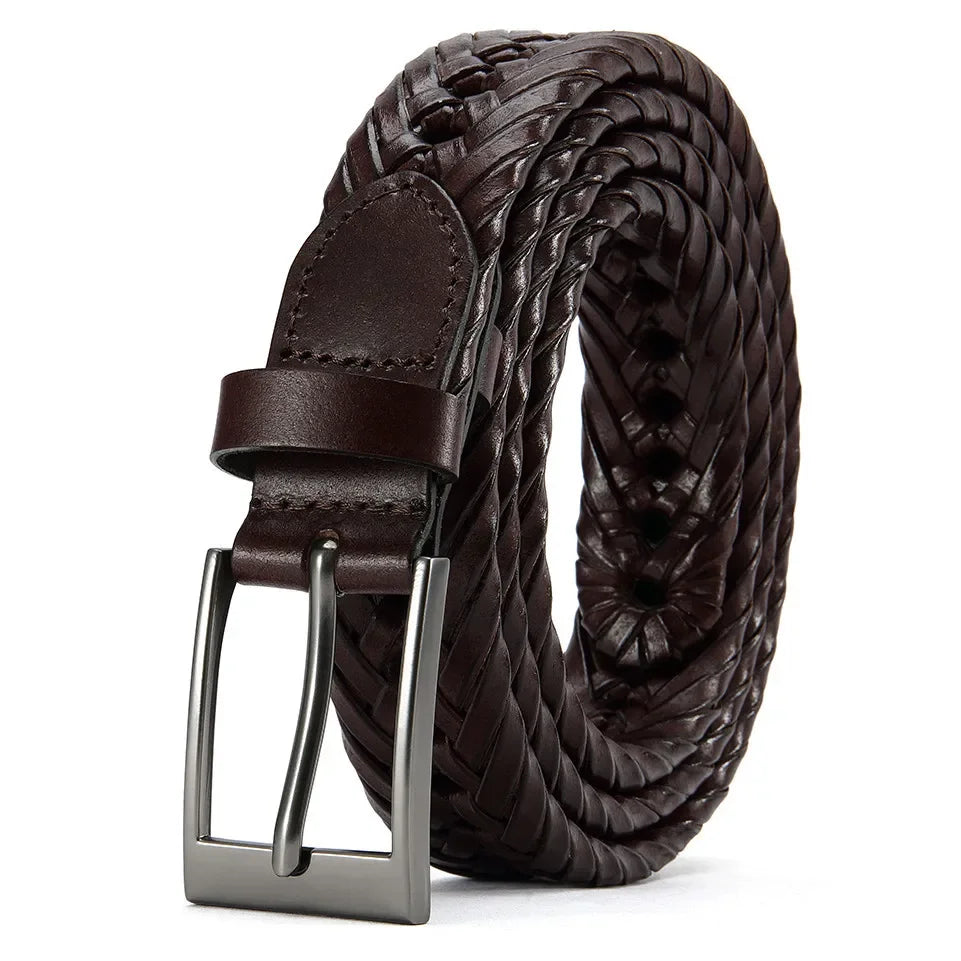 Men Belts Genuine Leather LONG Large Pin Buckle Metal Automatic Buckle High Quality Braided Vintage Casual for Jeans Women Strap