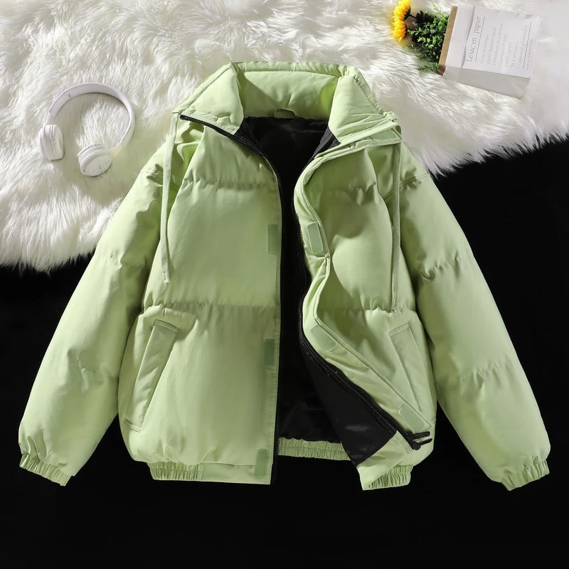 Winter Men Jacket New Leisure Simple Solid Color Stand Collar Male Outerwear Thicken Warm Loose Long Sleeve Zipper Soft Man Coat