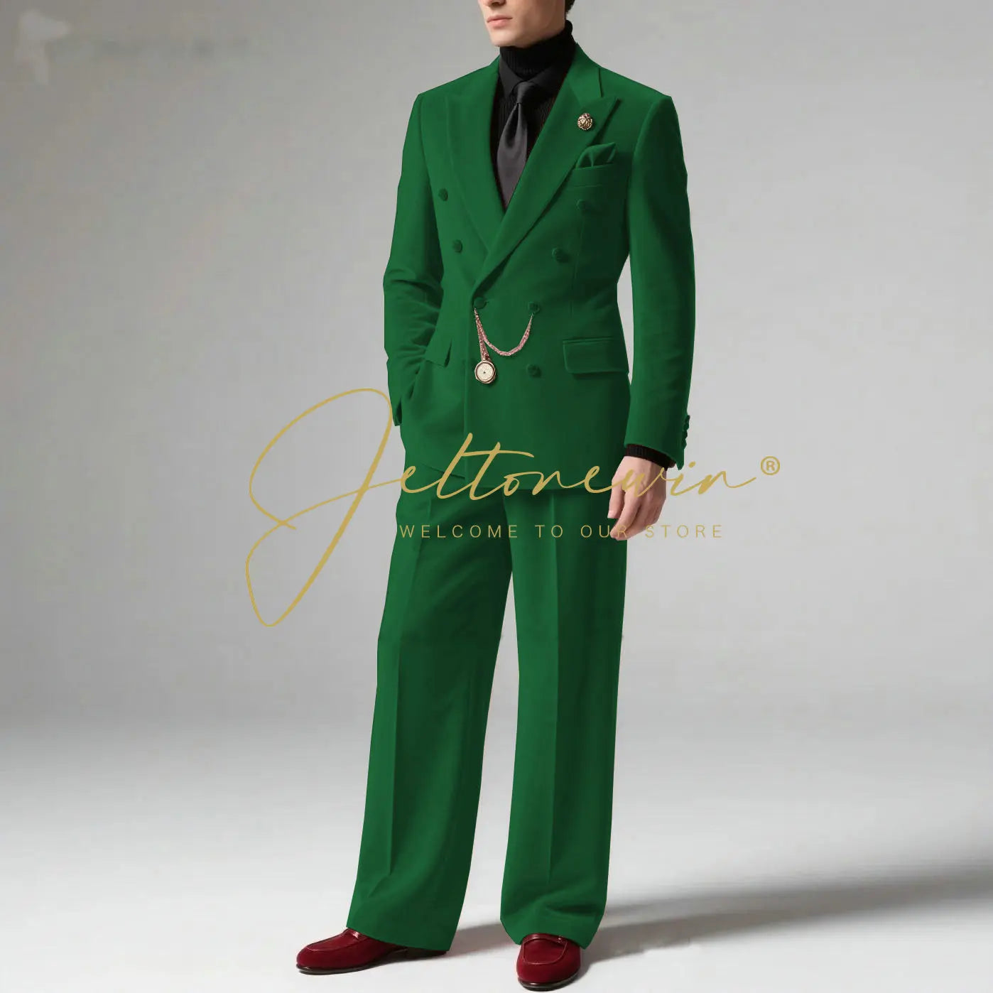 Men's Blazer Suit Dark Grey Velvet Peak Lapel Double Breasted Slim fit Groomsmen Jacket Pants Formal Wedding Party Tuxedos