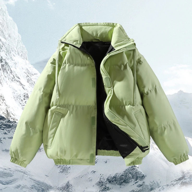 Winter Men Jacket New Leisure Simple Solid Color Stand Collar Male Outerwear Thicken Warm Loose Long Sleeve Zipper Soft Man Coat