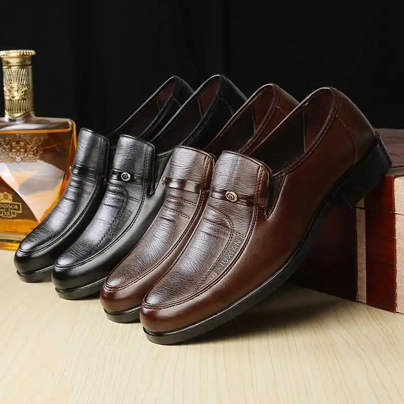 Men Leather Shoes Business Shoes Round Toe Dress Shoes Party Wedding Shoe High Quality Casual Men Loafers Work Slip-On Flat Shoe