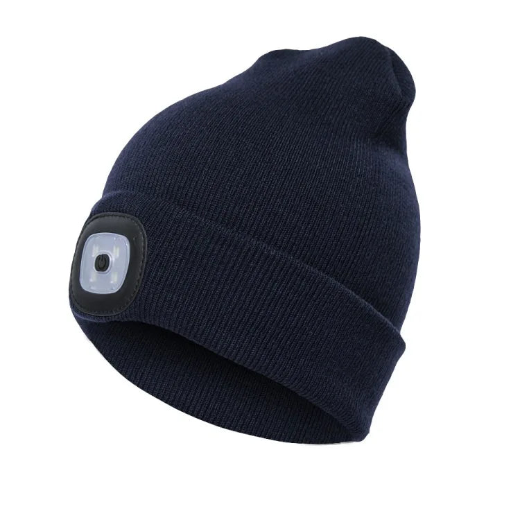 Winter Men Beanie Hat with LED Light Rechargeable Knitted Hat for Woman Cap Night Running Fishing Riding Sports Teenager Beanies