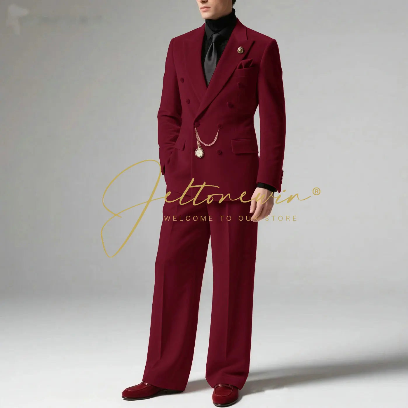 Men's Blazer Suit Dark Grey Velvet Peak Lapel Double Breasted Slim fit Groomsmen Jacket Pants Formal Wedding Party Tuxedos