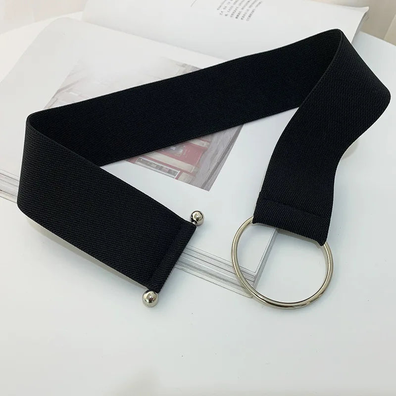 Women Elastic Band Wide Belts Simple Down Coat Waist Belt Female Buckle Black Strap Dress Decoration Accessories Leather Belt