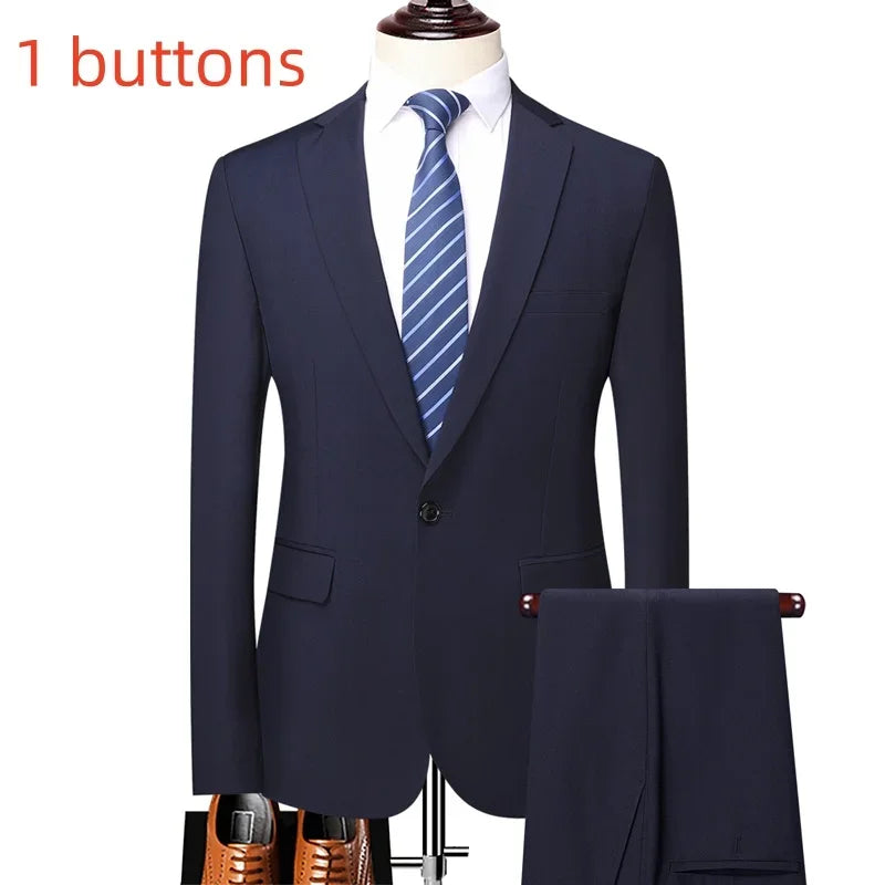 Suit (Blazer+ Pants) Fashion Men Business Casual British Style Solid Color Wedding Outdoor Gentleman Slim Professional Suit Suit