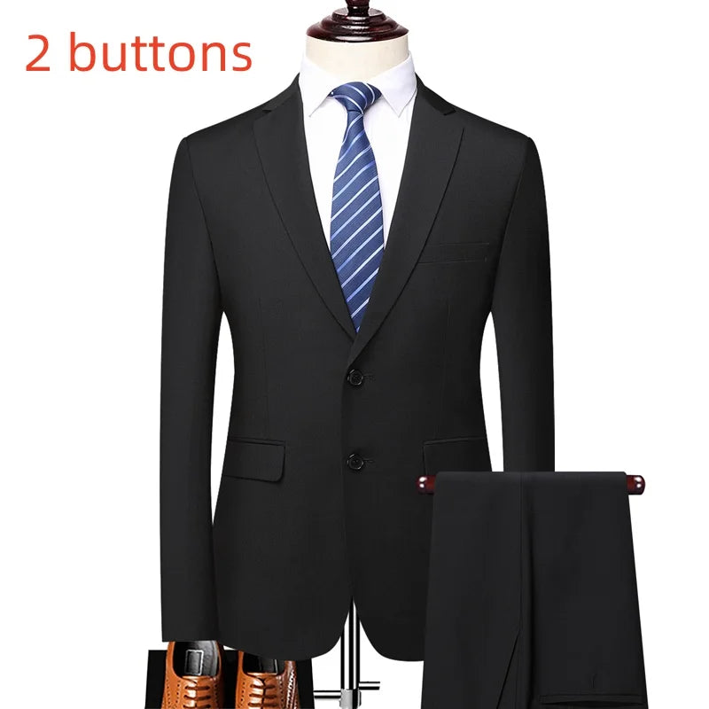 Suit (Blazer+ Pants) Fashion Men Business Casual British Style Solid Color Wedding Outdoor Gentleman Slim Professional Suit Suit