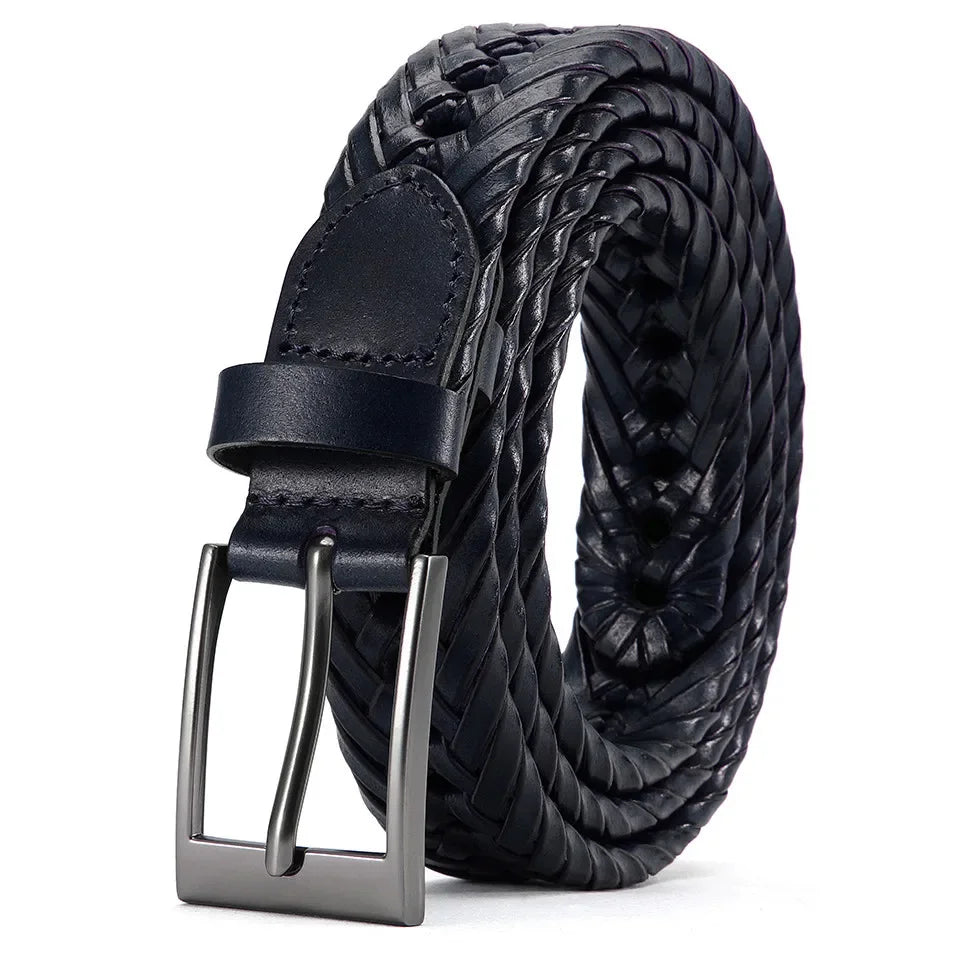 Men Belts Genuine Leather LONG Large Pin Buckle Metal Automatic Buckle High Quality Braided Vintage Casual for Jeans Women Strap