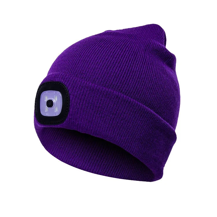 Winter Men Beanie Hat with LED Light Rechargeable Knitted Hat for Woman Cap Night Running Fishing Riding Sports Teenager Beanies