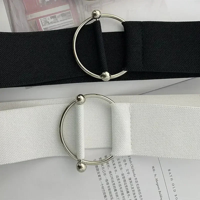 Women Elastic Band Wide Belts Simple Down Coat Waist Belt Female Buckle Black Strap Dress Decoration Accessories Leather Belt
