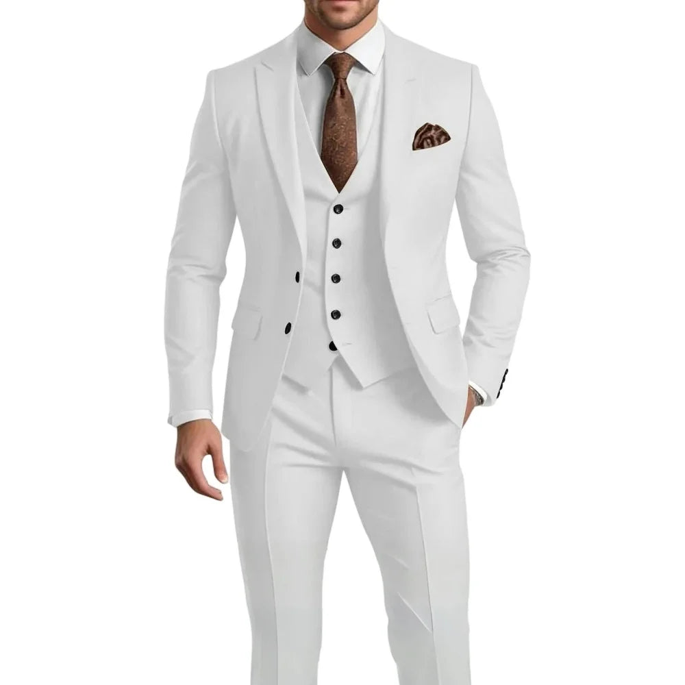 Suit (Blazer+ Vest + Trousers) Men's Fashionable Gentleman Business British Style Solid-color Banquet Host Casual Wedding Suit