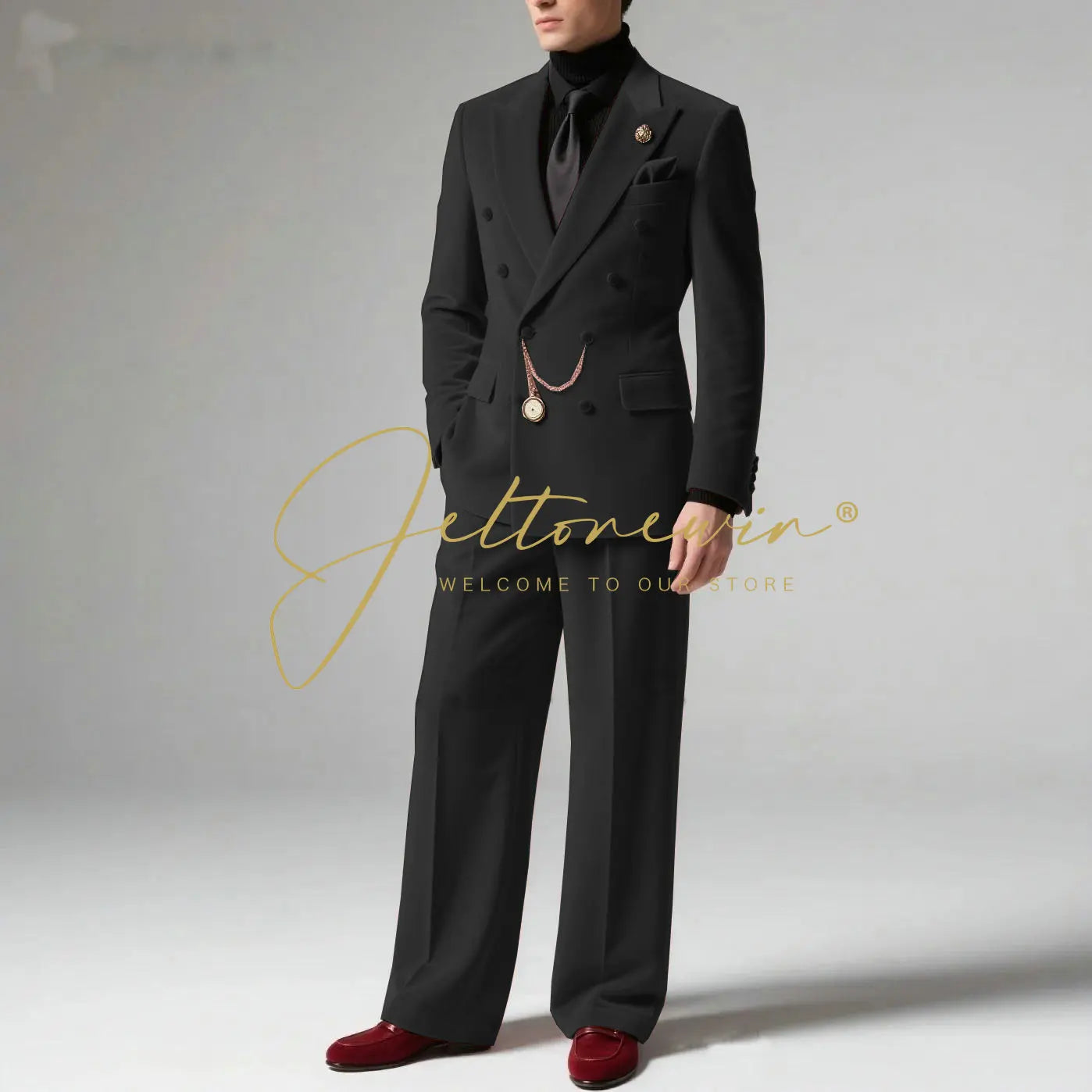 Men's Blazer Suit Dark Grey Velvet Peak Lapel Double Breasted Slim fit Groomsmen Jacket Pants Formal Wedding Party Tuxedos