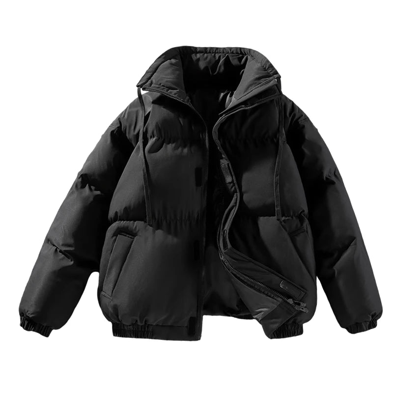 Winter Men Jacket New Leisure Simple Solid Color Stand Collar Male Outerwear Thicken Warm Loose Long Sleeve Zipper Soft Man Coat