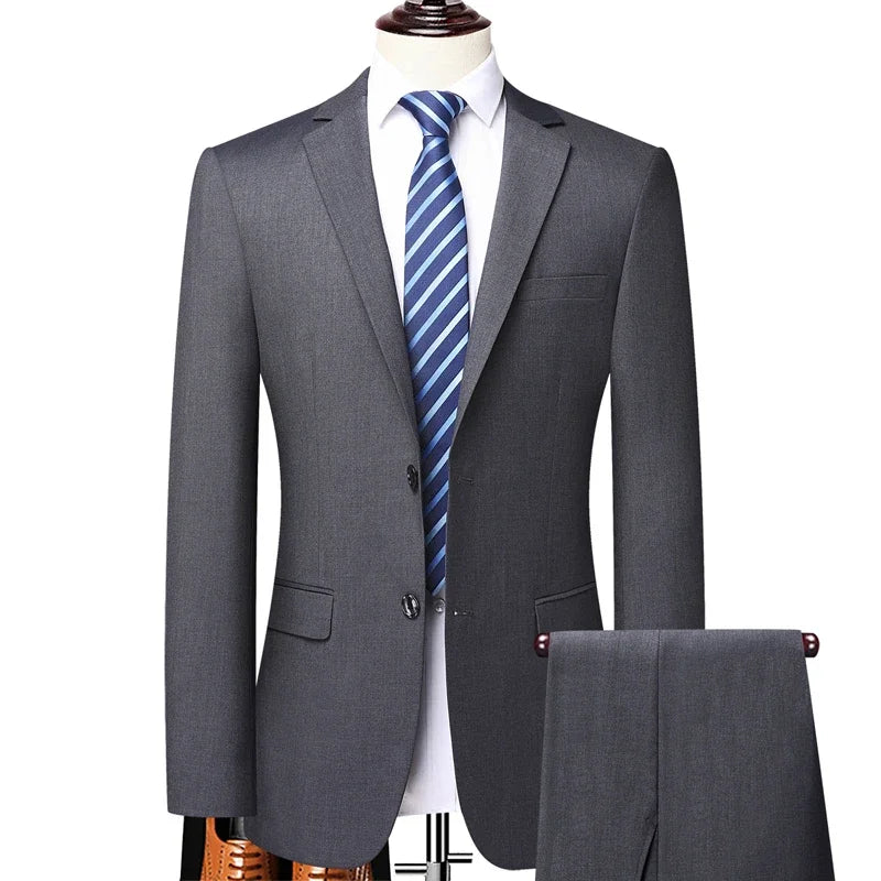 Suit (Blazer+ Pants) Fashion Men Business Casual British Style Solid Color Wedding Outdoor Gentleman Slim Professional Suit Suit