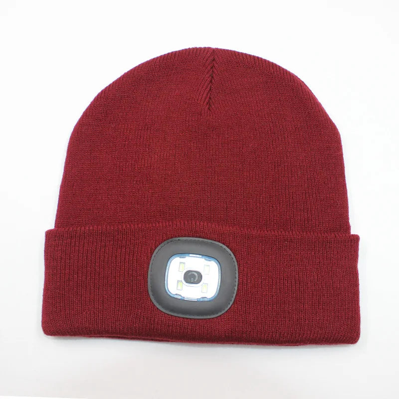 Winter Men Beanie Hat with LED Light Rechargeable Knitted Hat for Woman Cap Night Running Fishing Riding Sports Teenager Beanies