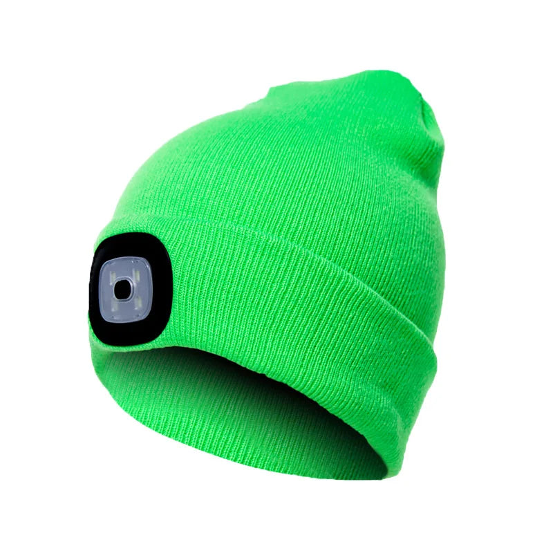 Winter Men Beanie Hat with LED Light Rechargeable Knitted Hat for Woman Cap Night Running Fishing Riding Sports Teenager Beanies
