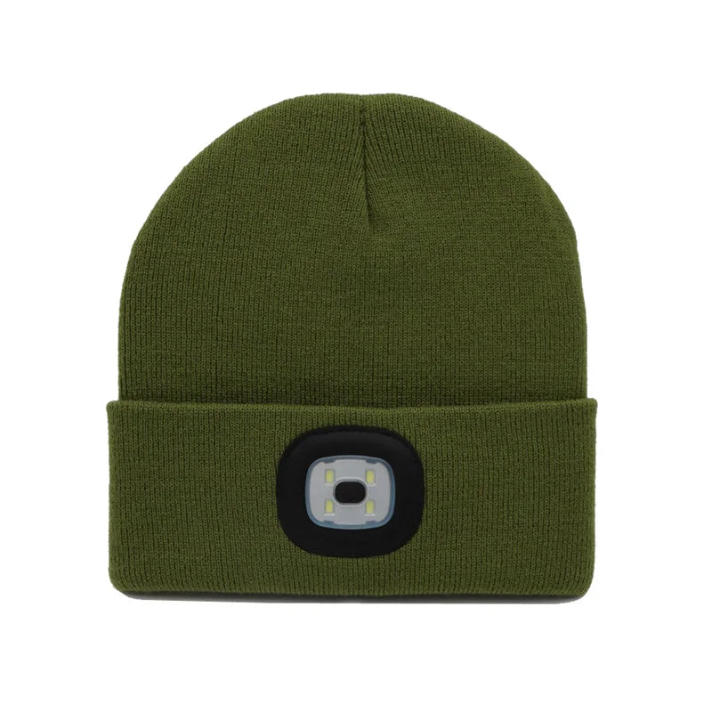 Winter Men Beanie Hat with LED Light Rechargeable Knitted Hat for Woman Cap Night Running Fishing Riding Sports Teenager Beanies