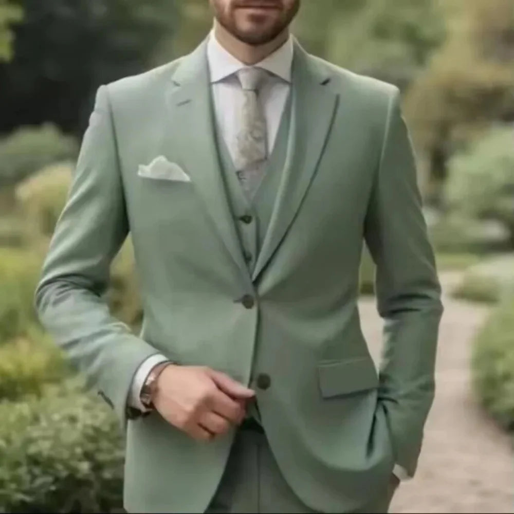 Suit (Blazer+ Vest + Trousers) Men's Fashionable Gentleman Business British Style Solid-color Banquet Host Casual Wedding Suit
