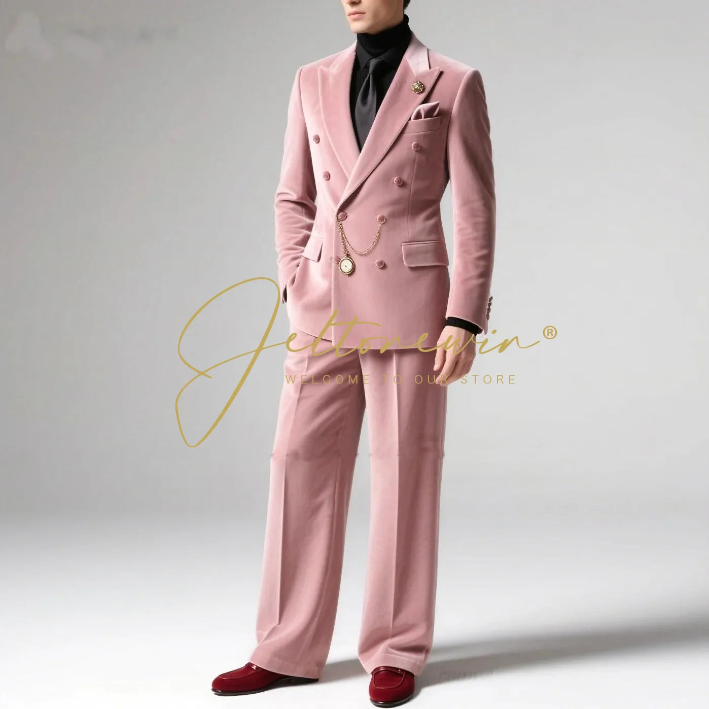 Men's Blazer Suit Dark Grey Velvet Peak Lapel Double Breasted Slim fit Groomsmen Jacket Pants Formal Wedding Party Tuxedos