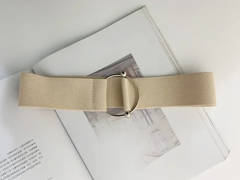 Women Elastic Band Wide Belts Simple Down Coat Waist Belt Female Buckle Black Strap Dress Decoration Accessories Leather Belt