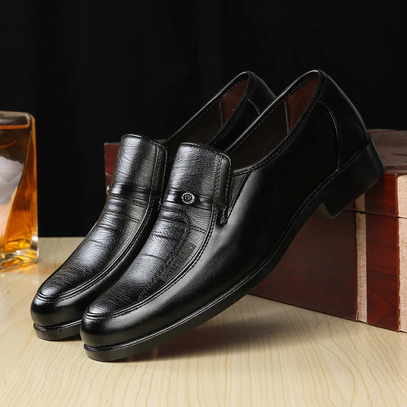 Men Leather Shoes Business Shoes Round Toe Dress Shoes Party Wedding Shoe High Quality Casual Men Loafers Work Slip-On Flat Shoe