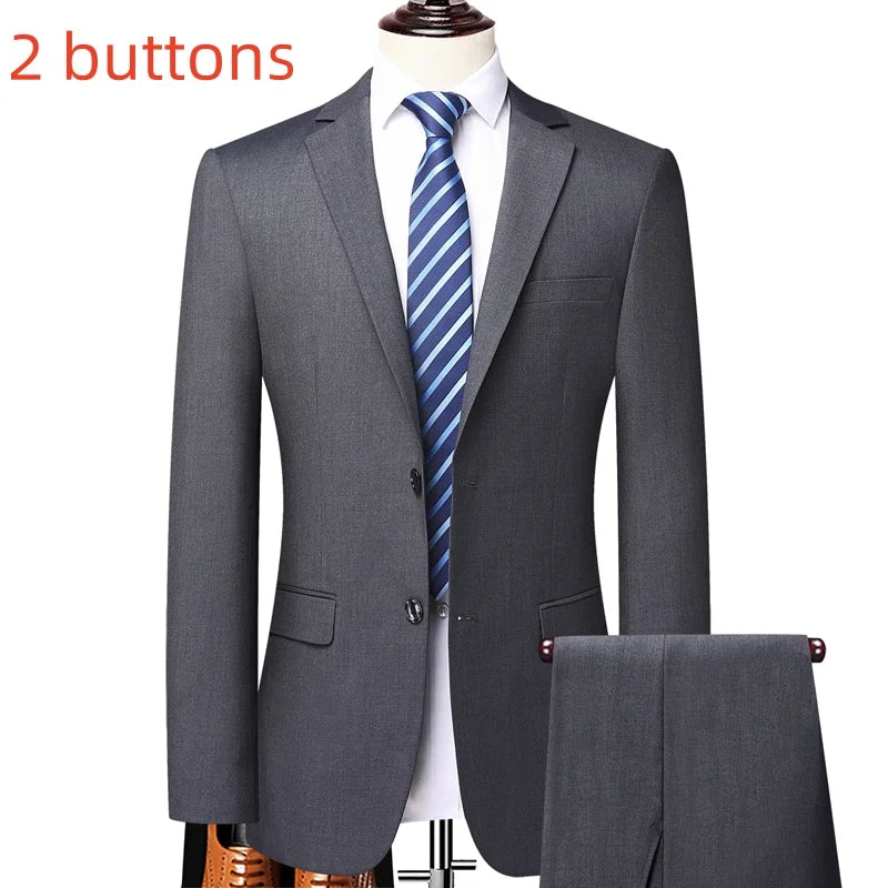 Suit (Blazer+ Pants) Fashion Men Business Casual British Style Solid Color Wedding Outdoor Gentleman Slim Professional Suit Suit