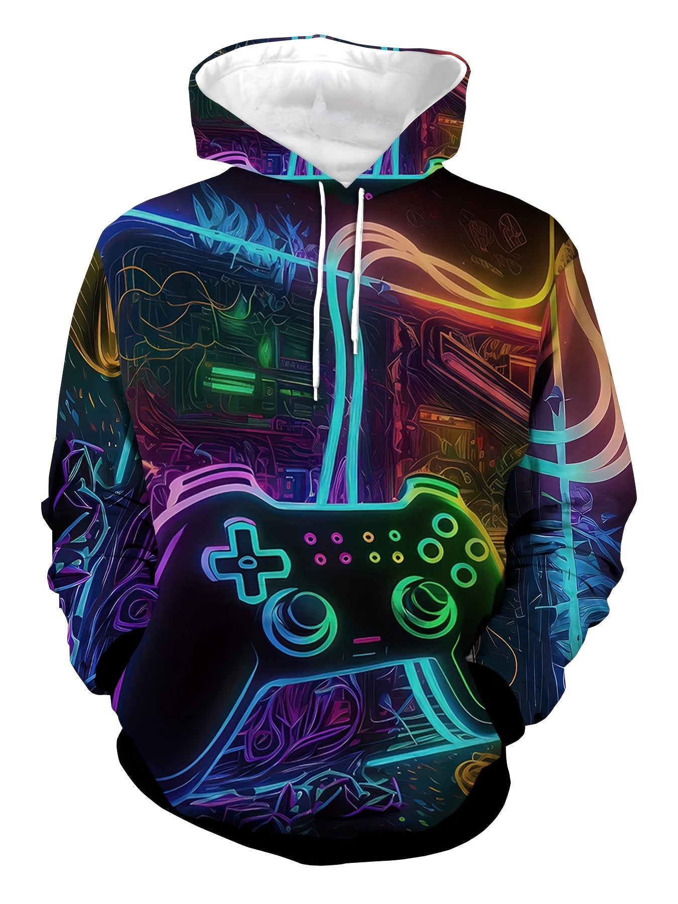 Game Console Printed Men's 2-piece Casual Hooded Sweatshirt Long Sleeved Sweatshirt Sweatpants Set Suitable For Winter And Autumn Men's Wear